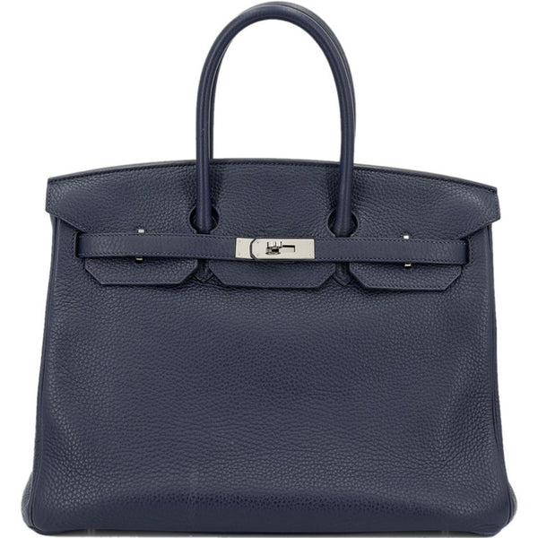 Hermes Blue Sapphire Clemence Leather Palladium Hardware Birkin 35CM