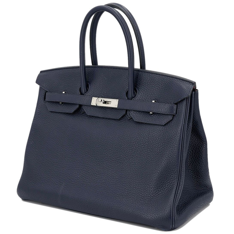 Hermes Blue Sapphire Clemence Leather Palladium Hardware Birkin 35CM Dubai