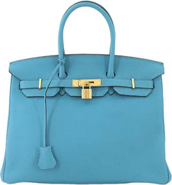 Hermes Birkin 30 Hand Bag Togo Blue Turquoise Gold Metal