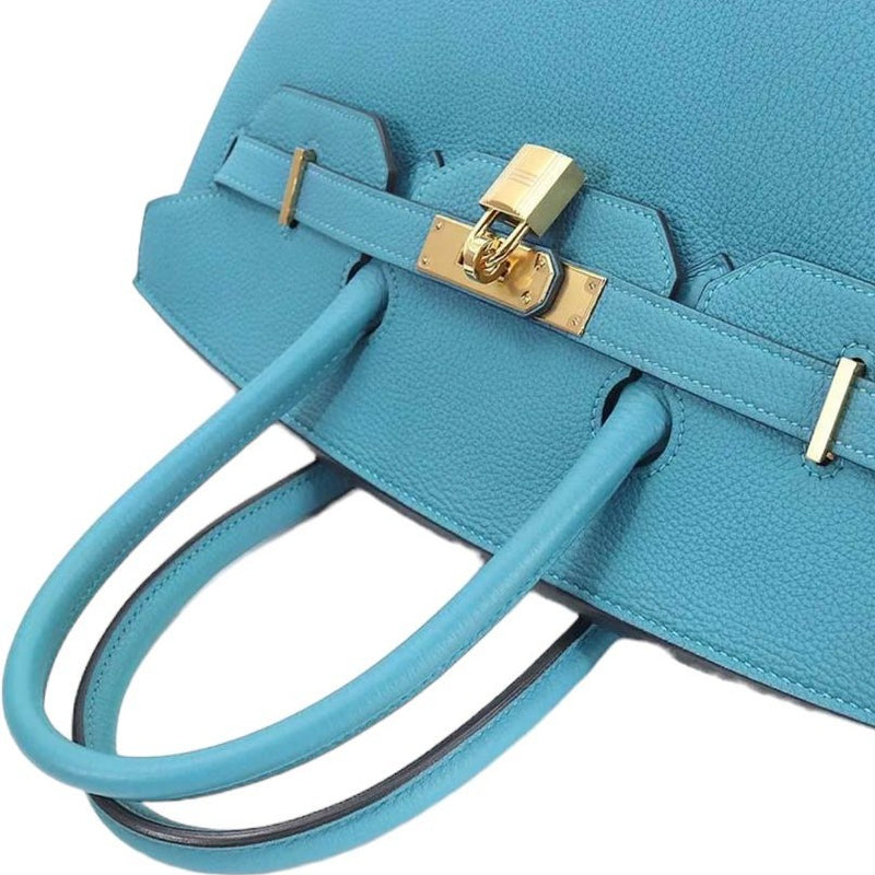 Hermes Birkin 30 Hand Bag Togo Blue Turquoise Gold Metal - ZRA97