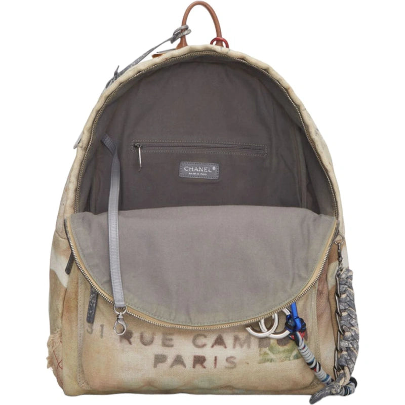 Chanel Beige Canvas Graffiti Backpack - Inner View