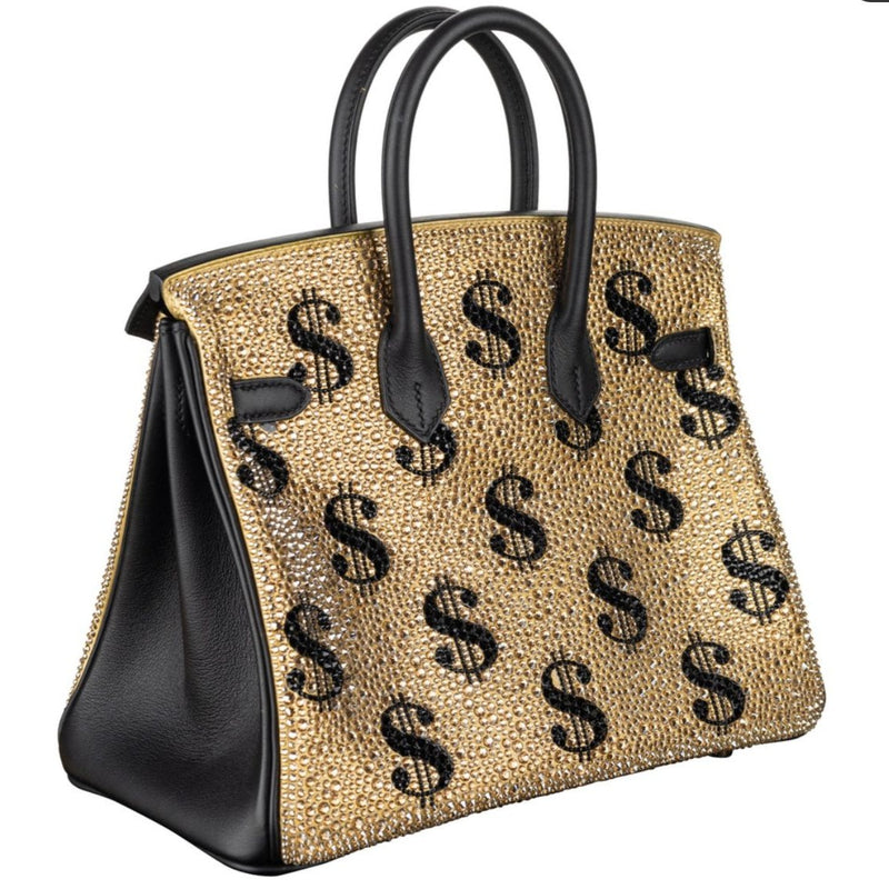 Black Birkin Bag with Golden Dollar Sign