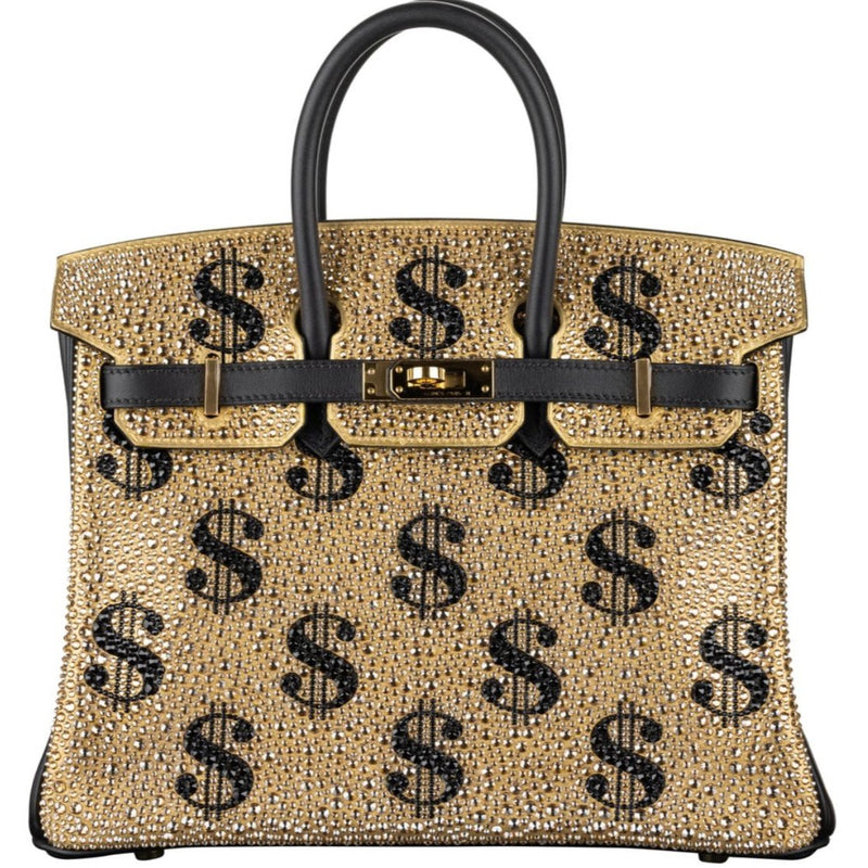 Black Birkin Bag with Golden Dollar Sign Dubai