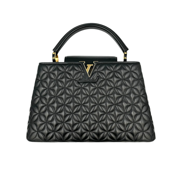 Louis Vuitton Lambskin Quilted Flower Capucines PM Black