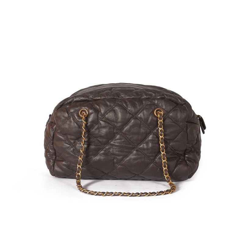 Dubai Chanel Vintage Chain Boston Bag, Dark Chocolate Colour