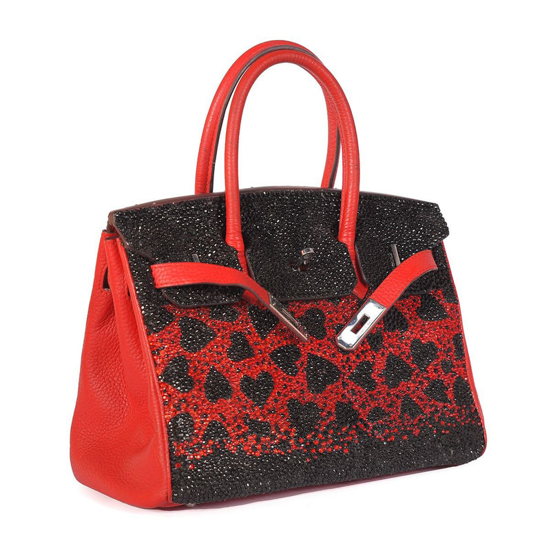 Dubai Hermes Birkin 30 Red, Hearts Swarovski Crystals UAE