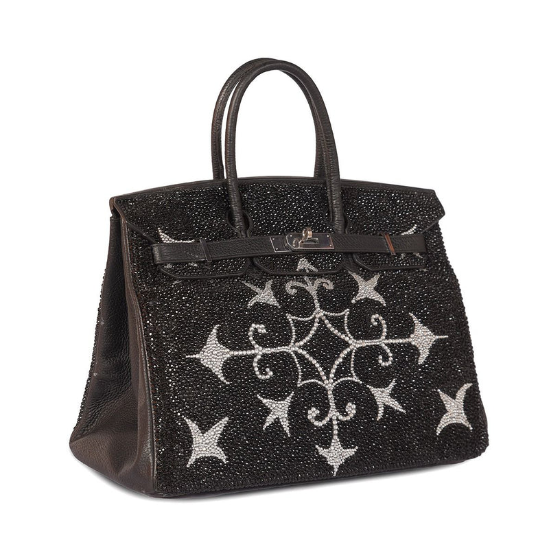 Hermes Birkin 35 Black, French Art Pattern Swarovski Crystals UAE, Dubai