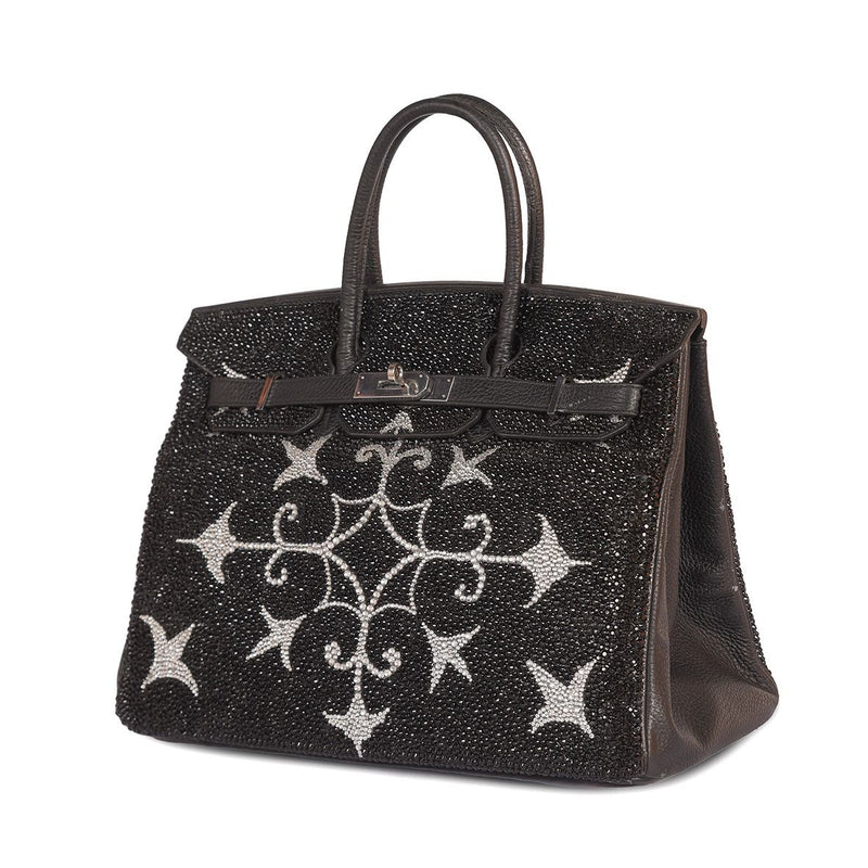 UAE Hermes Birkin 35 Black, French Art Pattern Swarovski Crystals