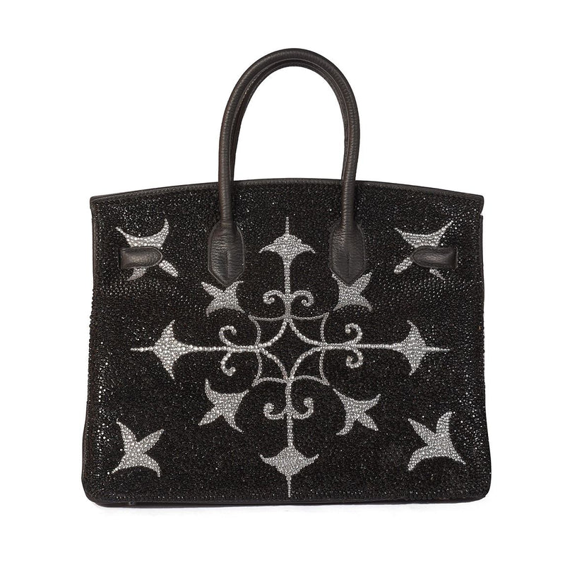 Hermes Birkin 35 Black, French Art Pattern Swarovski Crystals UAE, Dubai