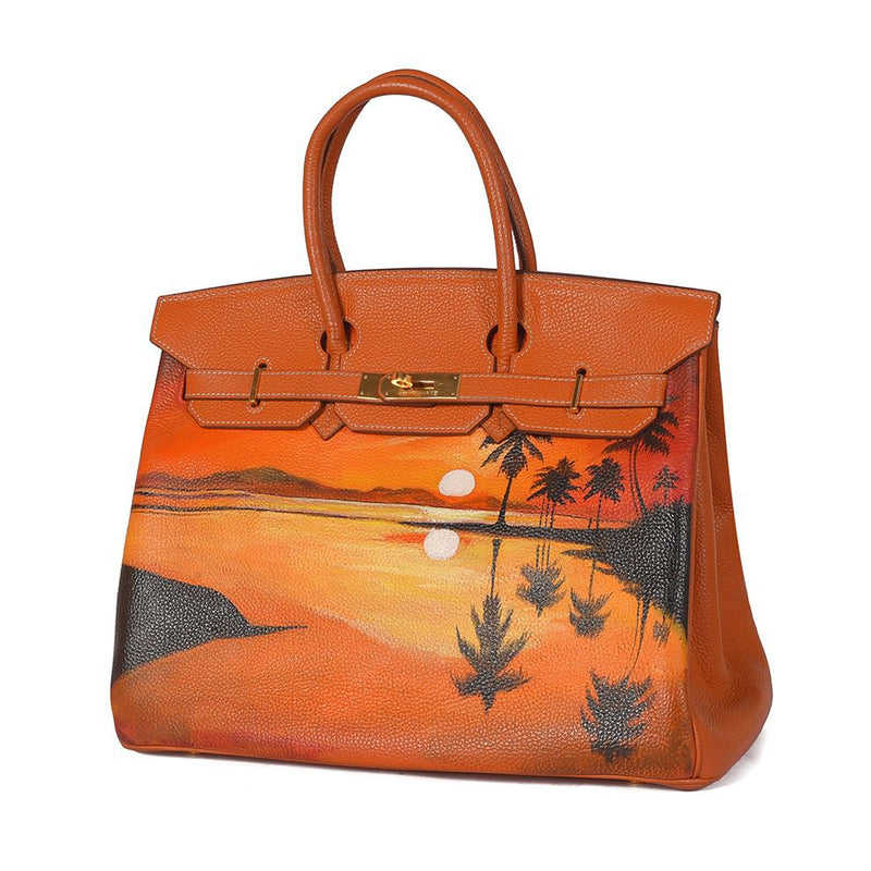 UAE Hermes Birkin 35 Brown Vintage, Sunset Beach Painted