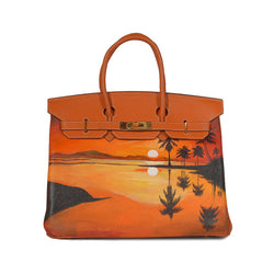 Hermes Birkin 35 Brown Vintage, Sunset Beach Painted