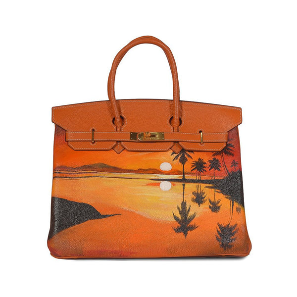 Hermes Birkin 35 Brown Vintage, Sunset Beach Painted