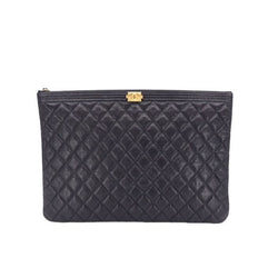 Caviar Quilted Large Boy Zip Pouch Black UAE