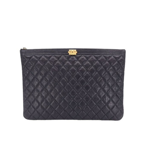 Caviar Quilted Large Boy Zip Pouch Black UAE