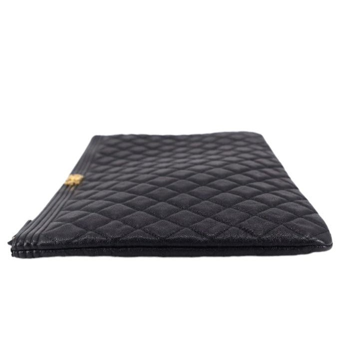 UAE Caviar Quilted Large Boy Zip Pouch Black