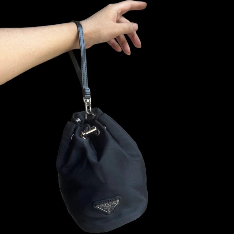 UAE Prada Black Re-Nylon and Saffiano Leather Bucket Wristlet