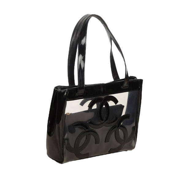 Chanel Black Clear Vinyl Triple CC Tote ( Vintage )