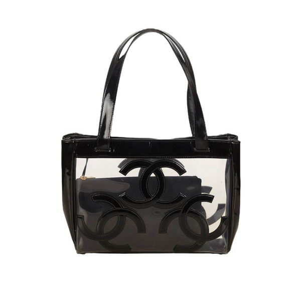 Chanel Black Clear Vinyl Triple CC Tote ( Vintage )