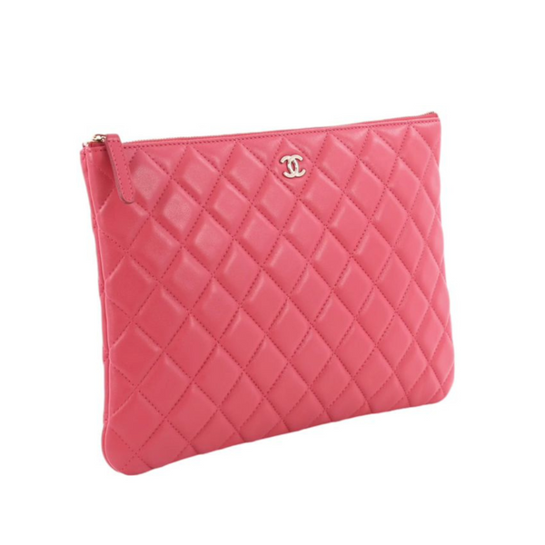 CHANEL Lambskin Quilted Large Cosmetic pink