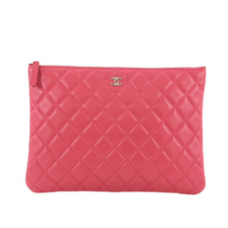 CHANEL Lambskin Quilted Large Cosmetic pink