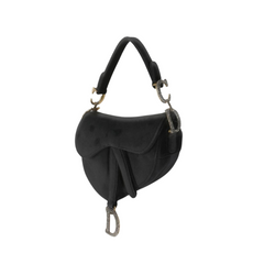 Dior Black Velvet Mini Crystal Embellished Saddle Bag