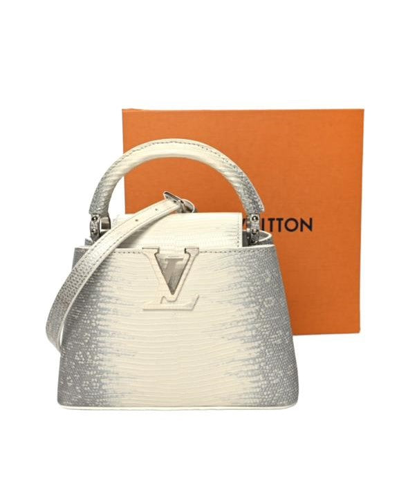 UAE Louis Vuitton Lizard Capucines Mini White