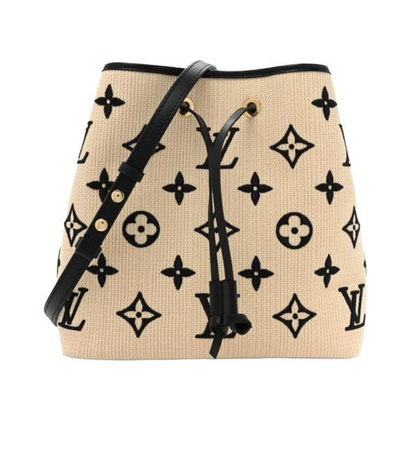 Louis Vuitton Cotton Monogram Embroidered Neonoe MM Beige Black