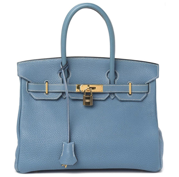 HERMES BIRKIN 30 Blue Jean Taurillon Clemence Leather Bag Light blue