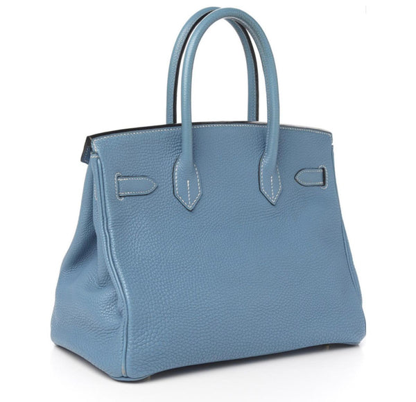 HERMES BIRKIN 30 Blue Jean Taurillon Clemence Leather Bag Light blue