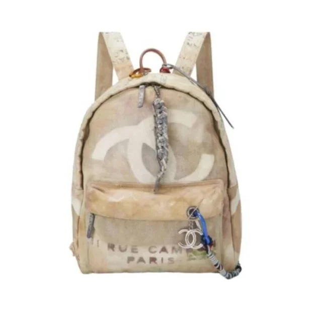 CHANEL Beige Canvas Graffiti Backpack