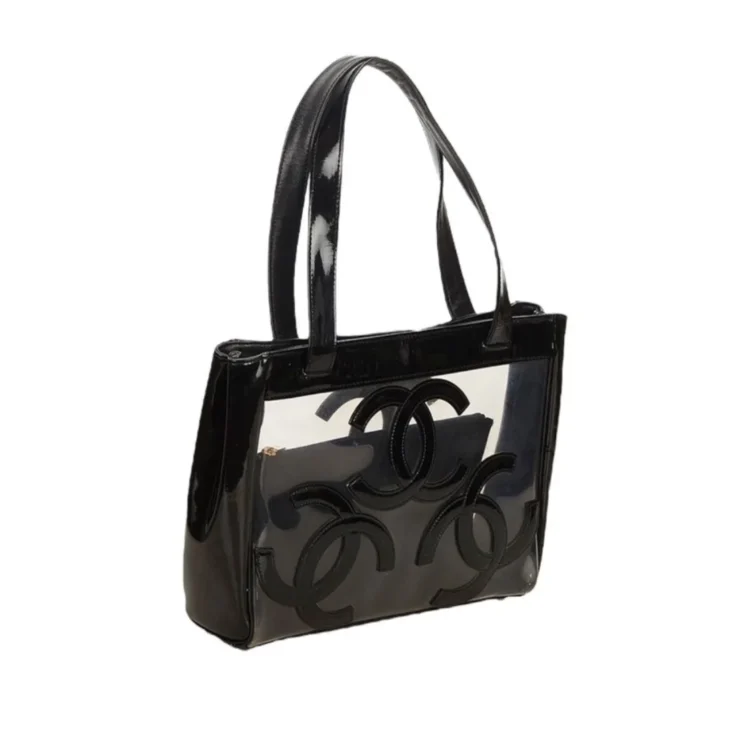 Chanel Black Clear Vinyl Triple CC Tote (Vintage) - Image 2