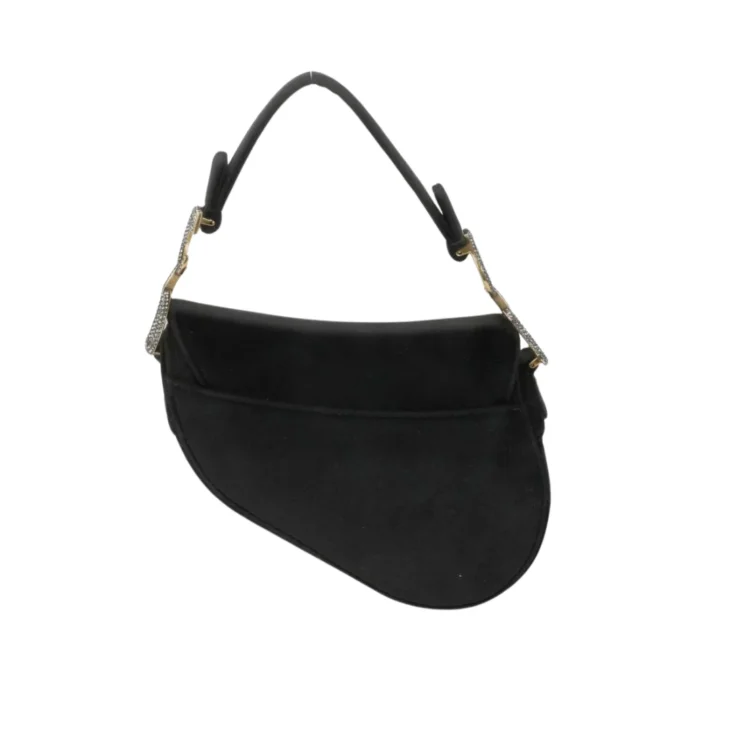 Dior Black Velvet Mini Crystal Embellished Saddle Bag - Image 3