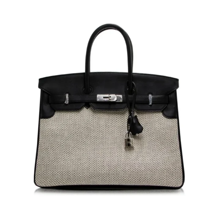 Hermès Birkin 30 Black Swift and Ecru Toile Palladium Hardware