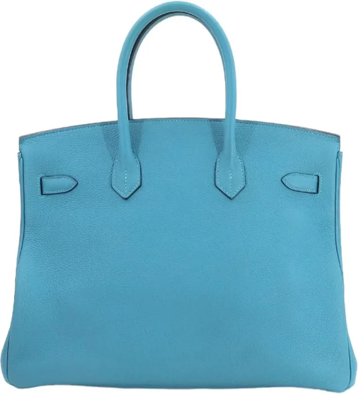 Hermes Birkin 30 hand bag Togo blue turquoise gold metal - Image 2