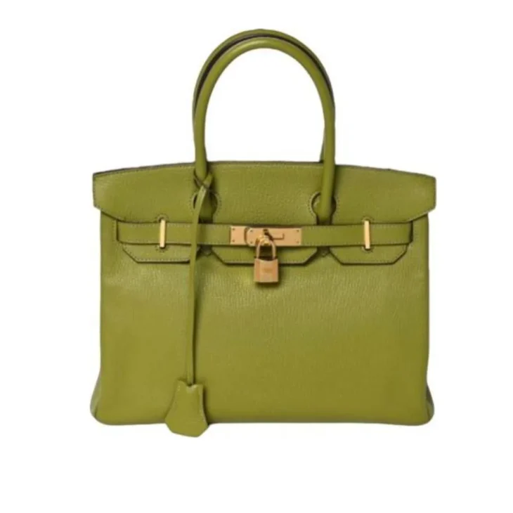 Hermes Green Clemence Leather  Birkin 30 Tote Bag