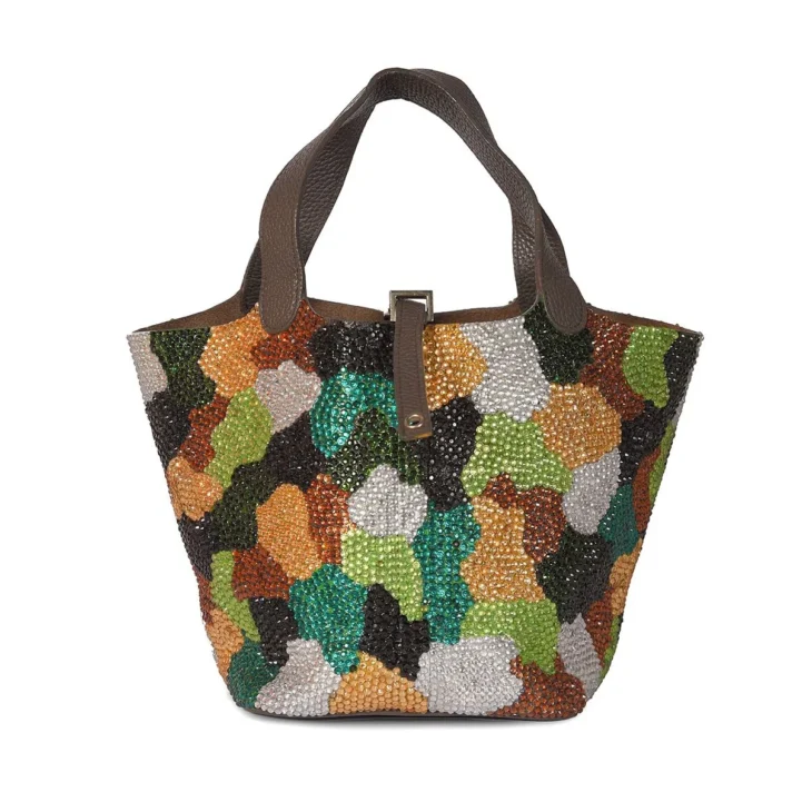 Hermes Picotin 33 TGM  Customised camouflage Swarovski Crystals