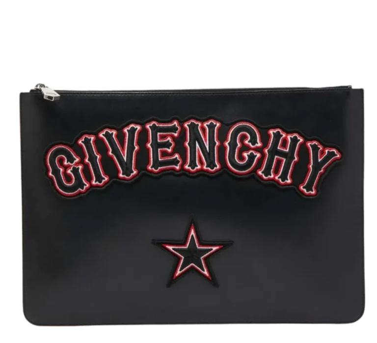 Givenchy Black Leather Embroidered Zip Pouch In UAE