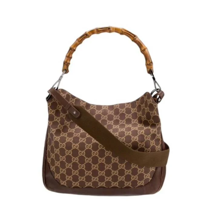 Gucci Beige GG Canvas Leather Peggy Bamboo Hobo