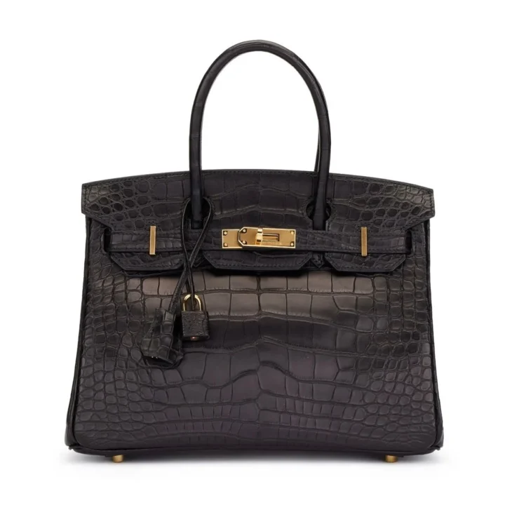 HERMES BIRKIN 30 BLACK MATTE ALLIGATOR GOLD HARDWARE