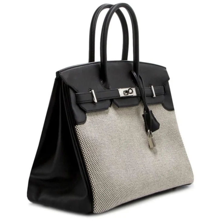 Hermès Birkin 30 Black Swift and Ecru Toile Palladium Hardware UAE