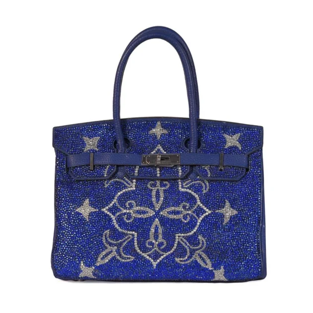 Hermes Birkin 30 Blue with Turkish Art in Swavroski Crystal