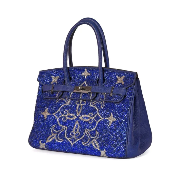 Hermes Birkin 30 Blue with Turkish Art in Swavroski Crystal Dubai