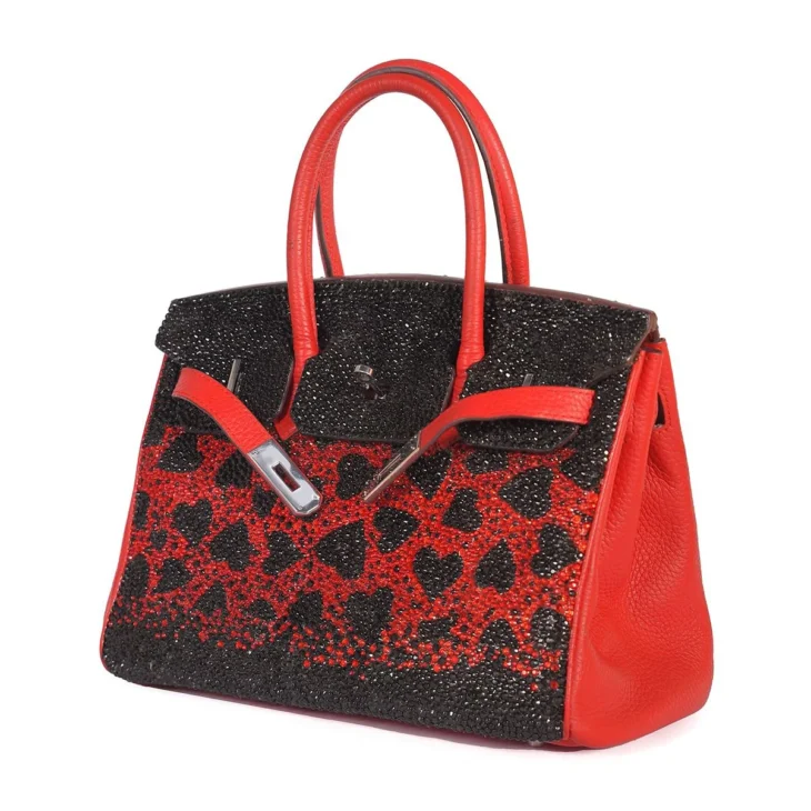 Hermes Birkin 30 Red, Hearts Swarovski Crystalsm UAE