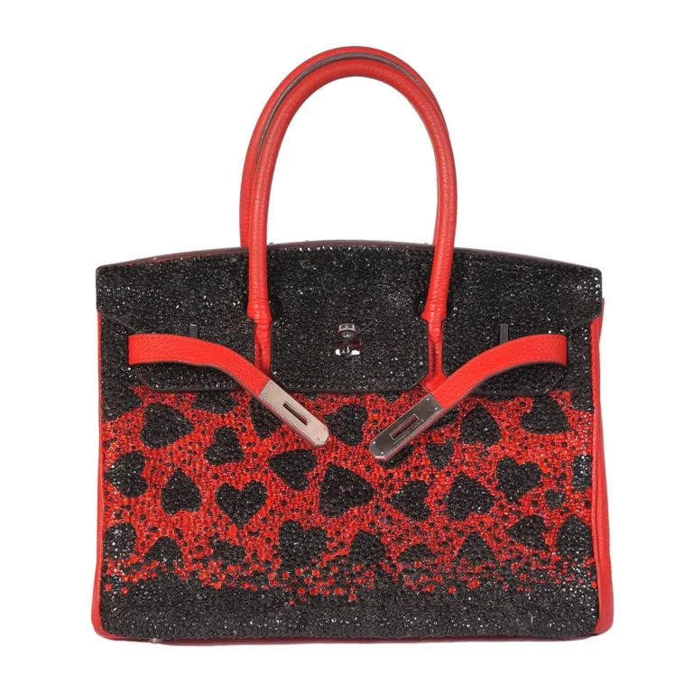 Hermes Birkin 30 Red, Hearts Swarovski Crystalsm Dubai