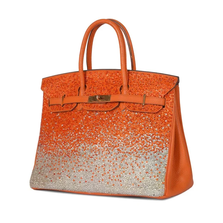 Hermes Birkin 35 Orange with Swarovski Crystals Dubai