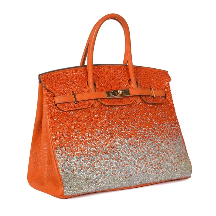 Dubai Hermes Birkin 35 Orange with Swarovski Crystals