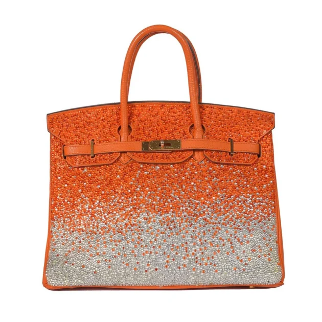 Hermes Birkin 35 Orange with Swarovski Crystals