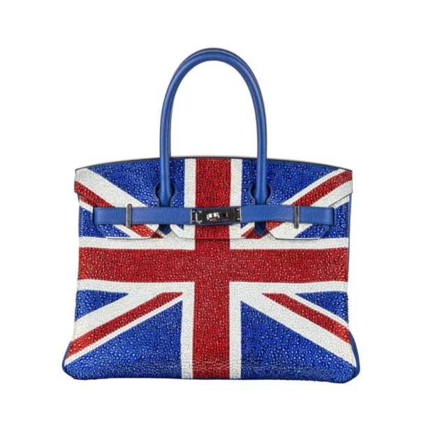 Hermes Birkin 35CM, Customized Swaroski crystal Union Jack flag