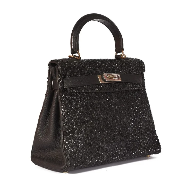 UAE Hermes Kelly 32 Black Swarovski Crystals Dubai