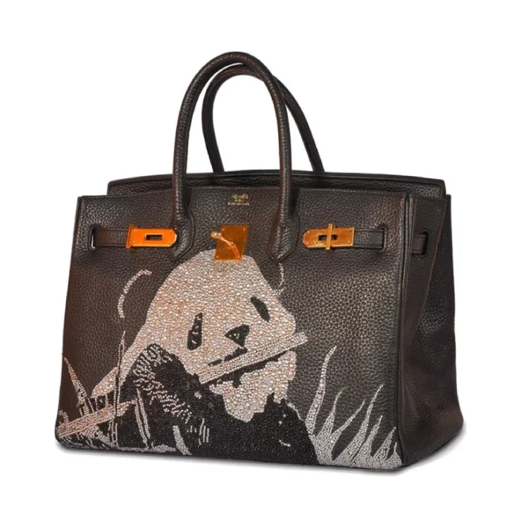 Hermes Birkin 35, Swavroski crystals Panda playing Flute - Image 2